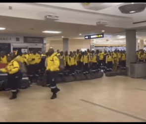 South African firefighters at an airport