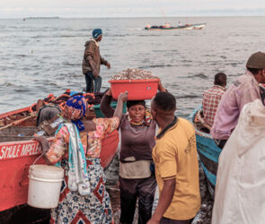 women at a sardine fish market in Pangani, Tanzania