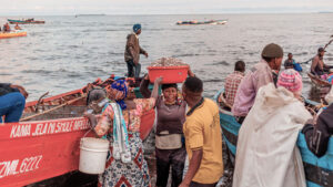women at a sardine fish market in Pangani, Tanzania