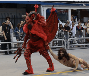 A street depiction of Christ being mocked at the 2023 carnival in Brazil